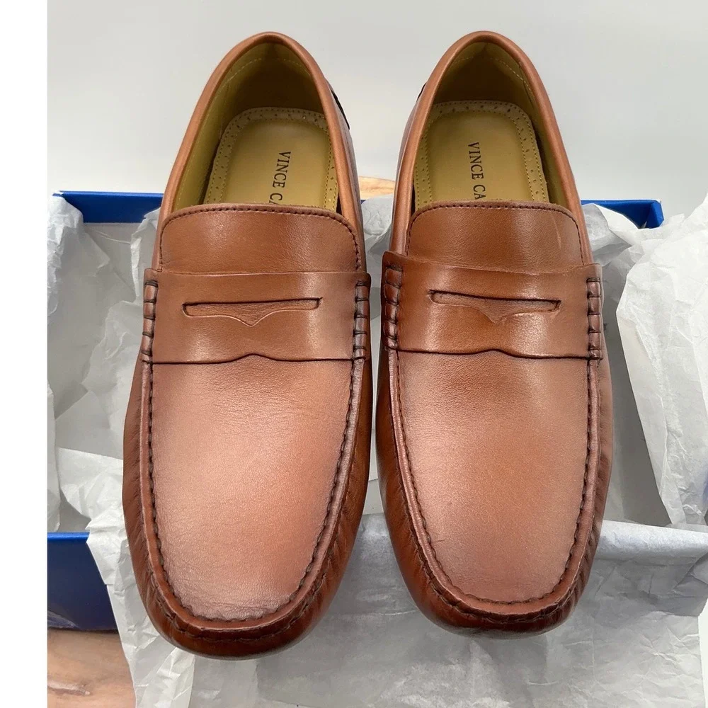 Vince Camuto Esmar Mens Brown Leather Penny Loafer Driving Mocs VY-ESMAR 9.5M